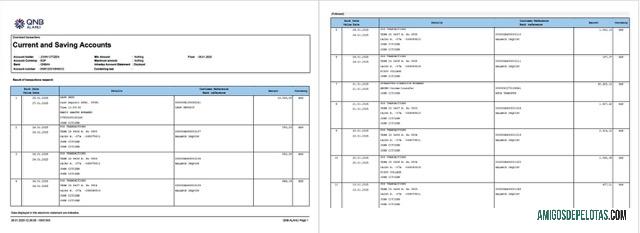 em branco Qatar QNB Alahli Extrato de conta bancária modelo Word e PDF, 2 páginas